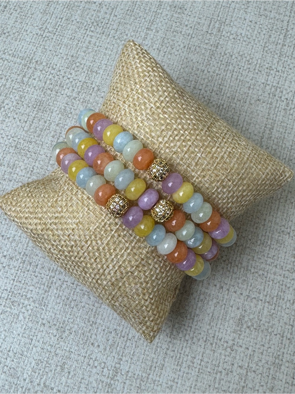 Dyed Jade Multi Color Beaded Bracelet CZ Focal Bead